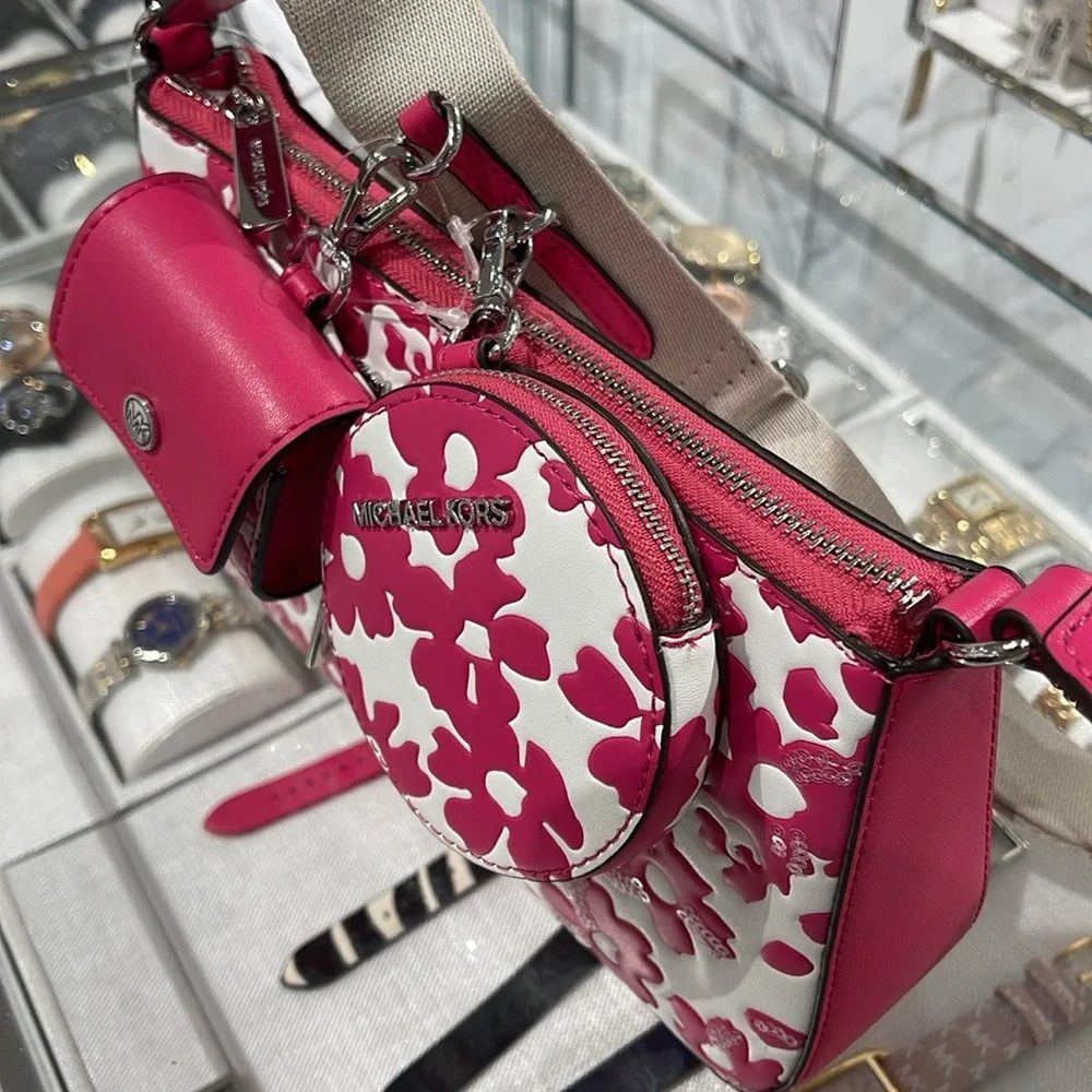Michael Kors Jet Set Sm Sequined Floral Print Crossbody Case for Apple Airpods